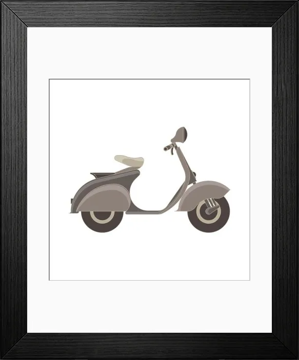 Framed Print : Vector scooter flat icon isolated side view. Bike illustration vehicle city design moped transport motorcycle Framed Print : Vector scooter flat icon isolated side view. Bike illustration vehicle city design moped transport motorcycle