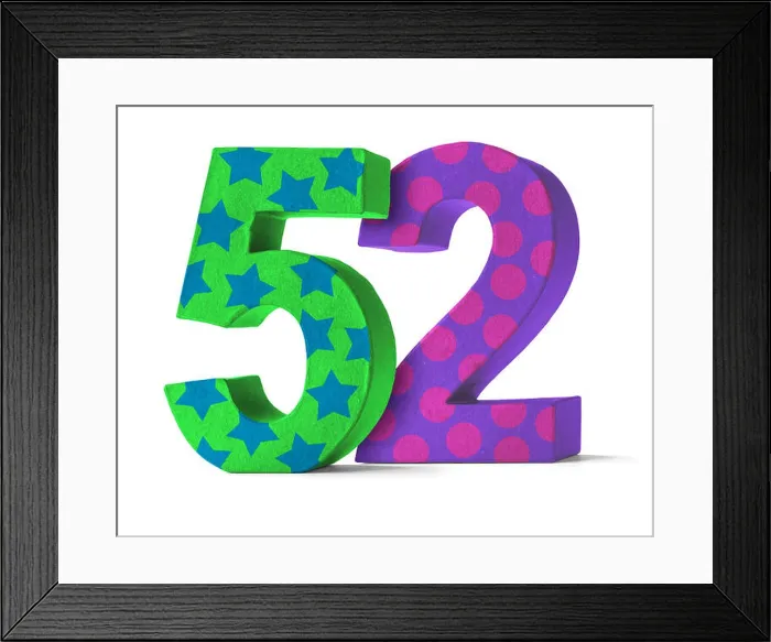 Framed Print : colorful number of cardboard - number 52 Framed Print : colorful number of cardboard - number 52
