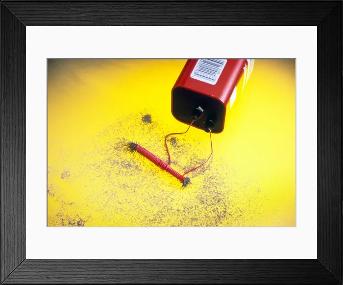 Framed Print : Electromagnet made by wrapping wire around steel nail connected to battery Framed Print : Electromagnet made by wrapping wire around steel nail connected to battery