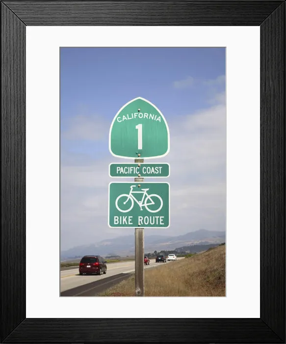 Framed Print : The USA, California, Cambria, highway 1, bike route, cycle path
