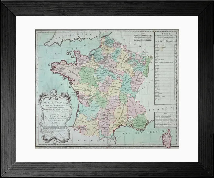 Framed Print : MAP OF FRANCE DIVIDED IN GENERAL Framed Print : MAP OF FRANCE DIVIDED IN GENERAL