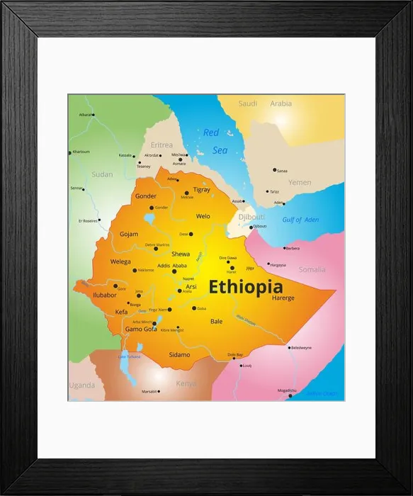 Framed Print : color map of Ethiopia Framed Print : color map of Ethiopia
