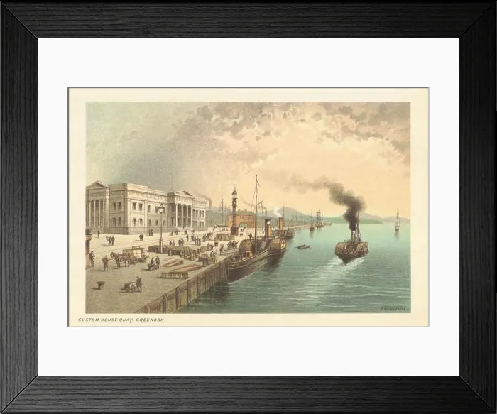 Framed Print : Custom House Quay, Greenock. Scotland antique chromolithograph 1891 old print Framed Print : Custom House Quay, Greenock. Scotland antique chromolithograph 1891 old print