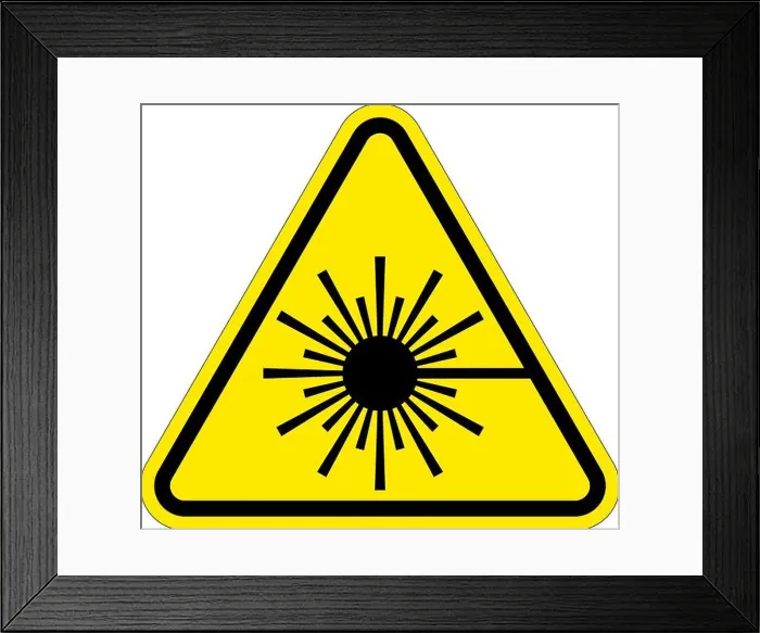 Framed Print : classic laser beam radiation hazard warning danger sign in yellow triangle symbol vector isolated on transparent Framed Print : classic laser beam radiation hazard warning danger sign in yellow triangle symbol vector isolated on transparent