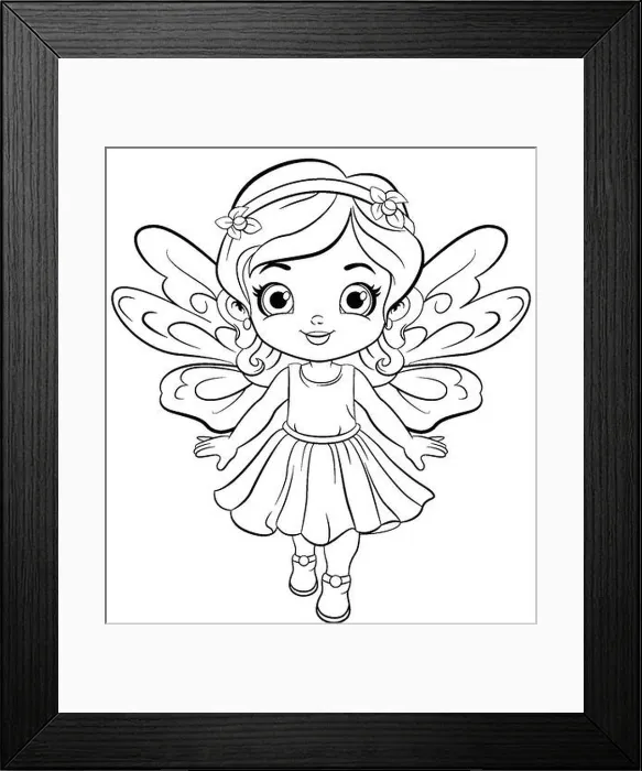 Framed Print : Fairy Girl in Beautiful Dress Outline for Colouring illustration Framed Print : Fairy Girl in Beautiful Dress Outline for Colouring illustration