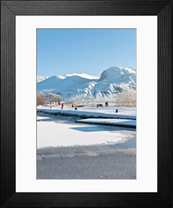 Framed Print : Frozen Caledonian Canal at Corpach nr Fort William Highland Scotland looking towards snow capped Ben Nevis Framed Print : Frozen Caledonian Canal at Corpach nr Fort William Highland Scotland looking towards snow capped Ben Nevis