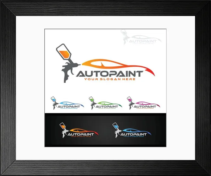Framed Print : Car Painting Logo with Spray Gun and Sport Car Concept Framed Print : Car Painting Logo with Spray Gun and Sport Car Concept