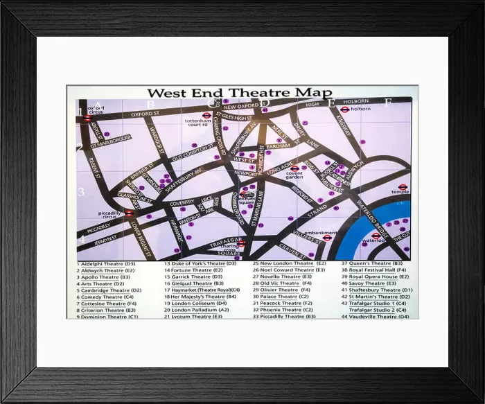 Framed Print : London's West End theatre district map Framed Print : London's West End theatre district map
