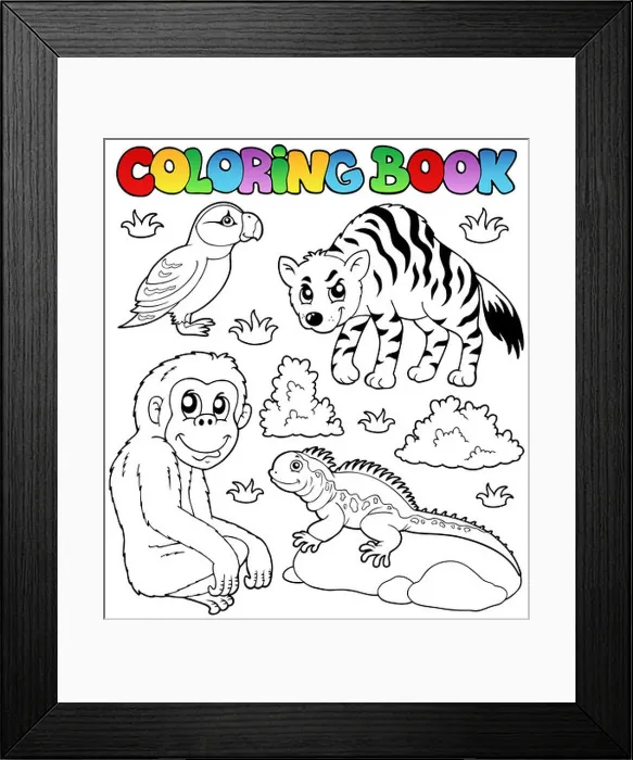 Framed Print : Coloring book zoo animals set 2 - picture illustration Framed Print : Coloring book zoo animals set 2 - picture illustration