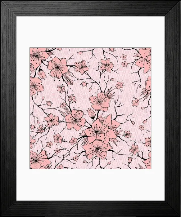 Framed Print : Japanese Sakura Branch and Blossoming Flowers Framed Print : Japanese Sakura Branch and Blossoming Flowers