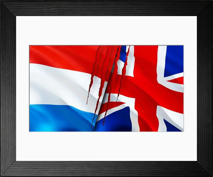 Framed Print : Luxembourg and United Kingdom flags with scar concept Framed Print : Luxembourg and United Kingdom flags with scar concept