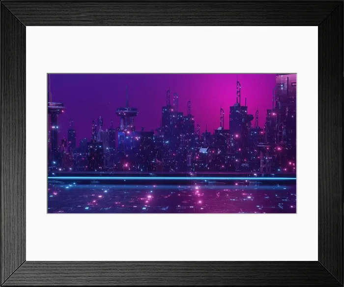 Framed Print : cyberpunk cityscape of urban area, 3d render Framed Print : cyberpunk cityscape of urban area, 3d render