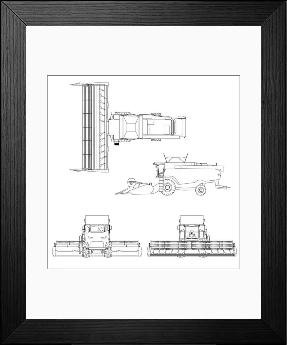 Framed Print : Set with combine harvester from black lines isolated on white background Framed Print : Set with combine harvester from black lines isolated on white background