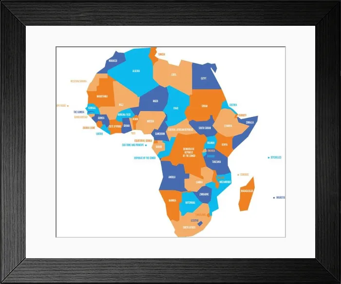Framed Print : Very simplified infographical political map of Africa. Simple geometric vector illustration Framed Print : Very simplified infographical political map of Africa. Simple geometric vector illustration