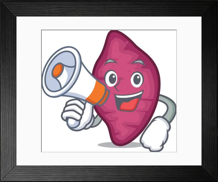 Framed Print : With megaphone sweet potato character cartoon vector illustration Framed Print : With megaphone sweet potato character cartoon vector illustration