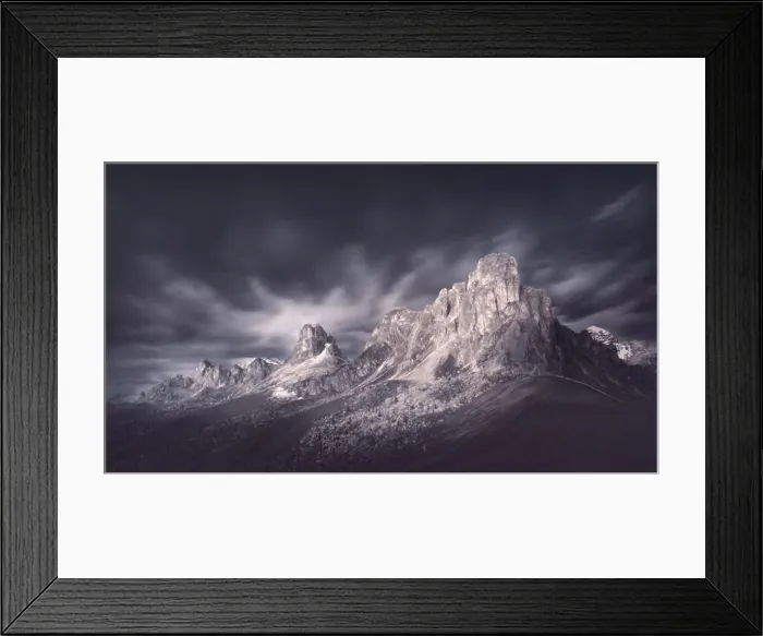 Framed Print : Mystical landscape photo in long exposure near Giau pass - Dolomites mountain range in South Tyrlol Alps, Italy