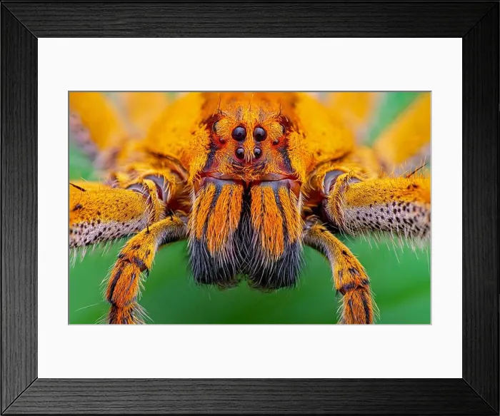 Framed Print : An eye-catching arachnid spider on a green foliage