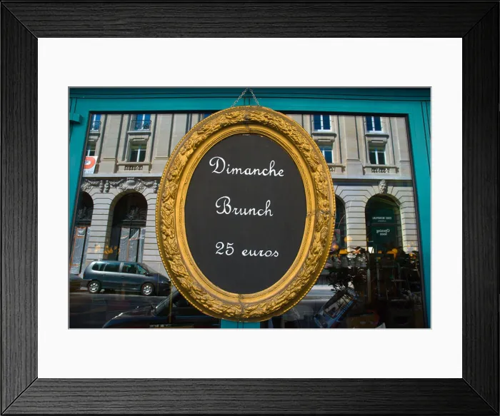Framed Print : Sunday brunch 25 euros sign outside a restaurant St-Germain-des-Pres Paris France Europe Framed Print : Sunday brunch 25 euros sign outside a restaurant St-Germain-des-Pres Paris France Europe