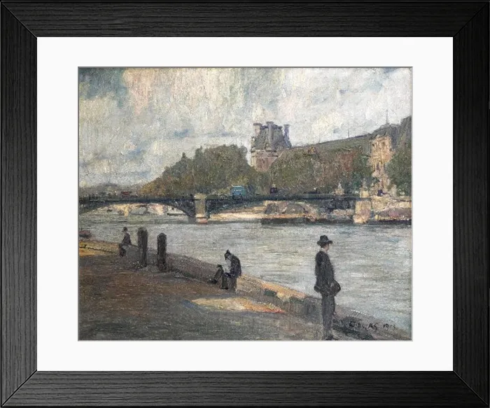 Framed Print : Willy Lucas 1913 painting Seine Ufer mit Blick auf den Louvre depicts the scenic view of the Seine River with Framed Print : Willy Lucas 1913 painting Seine Ufer mit Blick auf den Louvre depicts the scenic view of the Seine River with