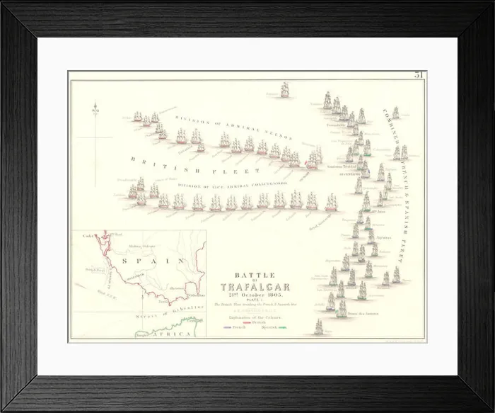 Framed Print : BATTLE OF TRAFALGAR: 21st October 1805 - sheet 1. Spain, 1848 antique map Framed Print : BATTLE OF TRAFALGAR: 21st October 1805 - sheet 1. Spain, 1848 antique map