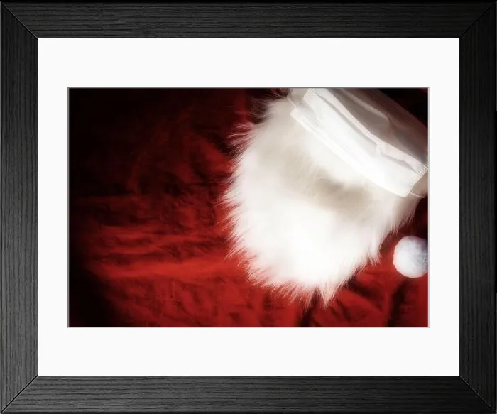 Framed Print : Christmas Santa Claus white furry beard on red fabric, Christmas concept, background texture Framed Print : Christmas Santa Claus white furry beard on red fabric, Christmas concept, background texture