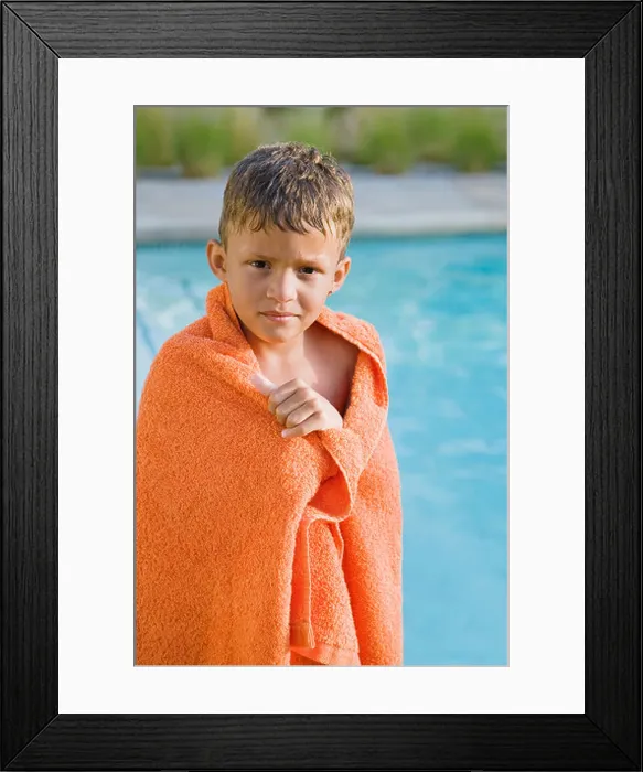 Framed Print : Young boy wrapped in towel Framed Print : Young boy wrapped in towel