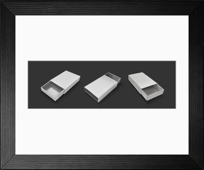 Framed Print : Open slide box mockup. Realistic vector illustration set of white blank carton package with sleeve Framed Print : Open slide box mockup. Realistic vector illustration set of white blank carton package with sleeve