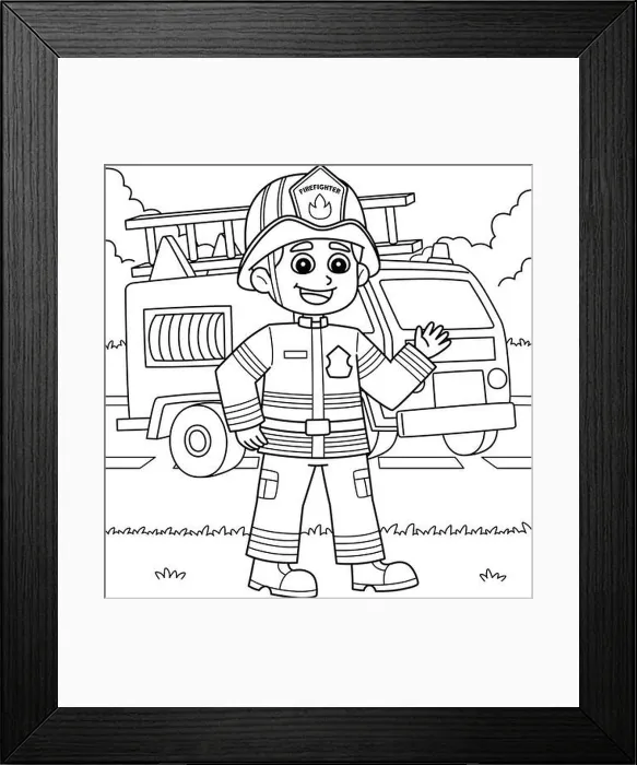 Framed Print : Male Firefighter Coloring Page for Kids Framed Print : Male Firefighter Coloring Page for Kids