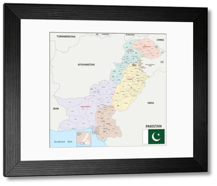Framed Print : administrative vector map of Islamic Republic of Pakistan with flag Framed Print : administrative vector map of Islamic Republic of Pakistan with flag