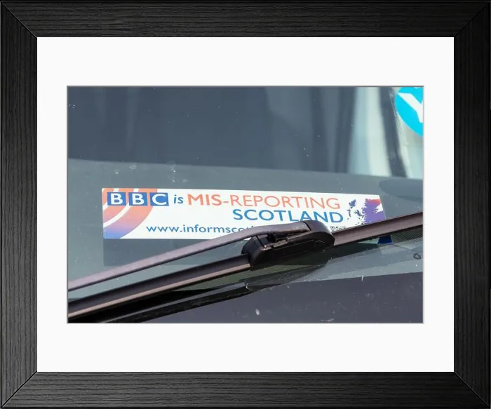 Framed Print : Inform Scotland BBC is Mis-reporting Scotland sticker in vehicle campaigning against BBC Scotland bias - Scotland, UK Framed Print : Inform Scotland BBC is Mis-reporting Scotland sticker in vehicle campaigning against BBC Scotland bias - Scotland, UK