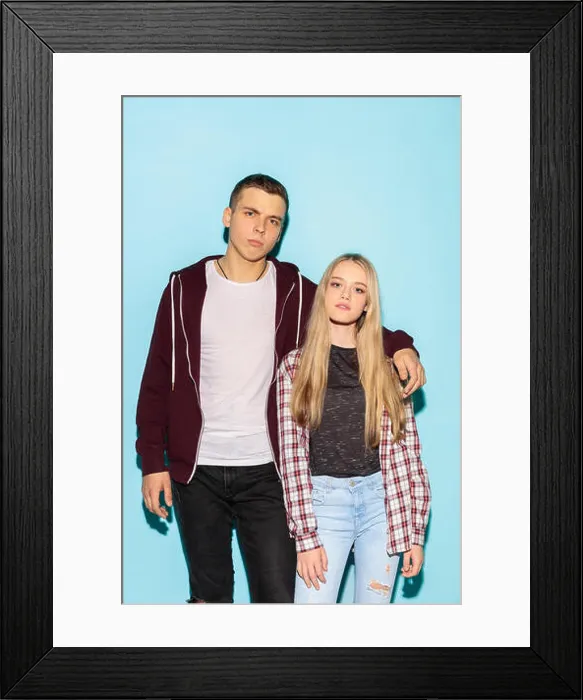 Framed Print : We are friends. Close up fashion portrait of two young cool hipster girl and boy wearing jeans wear Framed Print : We are friends. Close up fashion portrait of two young cool hipster girl and boy wearing jeans wear