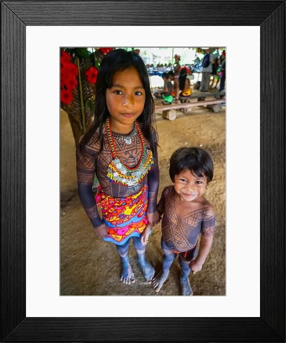 Framed Print : Native Embera Children playing at the Embera Puru Village in Panama Framed Print : Native Embera Children playing at the Embera Puru Village in Panama