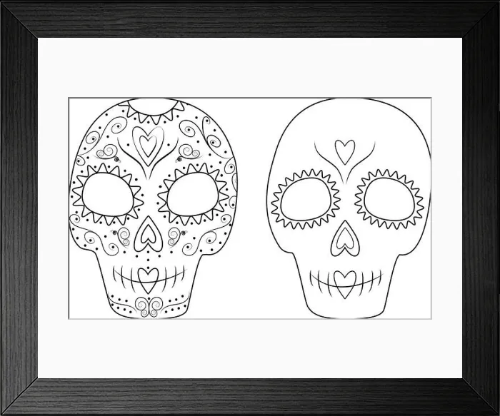 Framed Print : Set of 2 patterned Outline drawing Sugar Skulls Framed Print : Set of 2 patterned Outline drawing Sugar Skulls