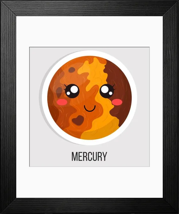 Framed Print : Cartoon cute mercury planet isolated on white background Framed Print : Cartoon cute mercury planet isolated on white background