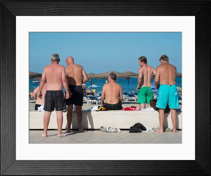 Framed Print : British tourists on the beach in Javea, Spain Framed Print : British tourists on the beach in Javea, Spain