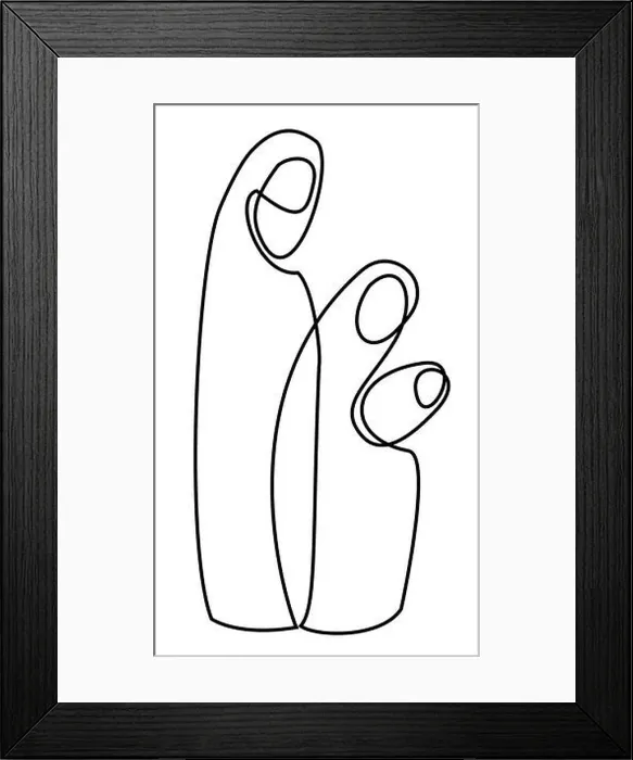 Framed Print : Nativity scene with Holy Family one line drawing Framed Print : Nativity scene with Holy Family one line drawing