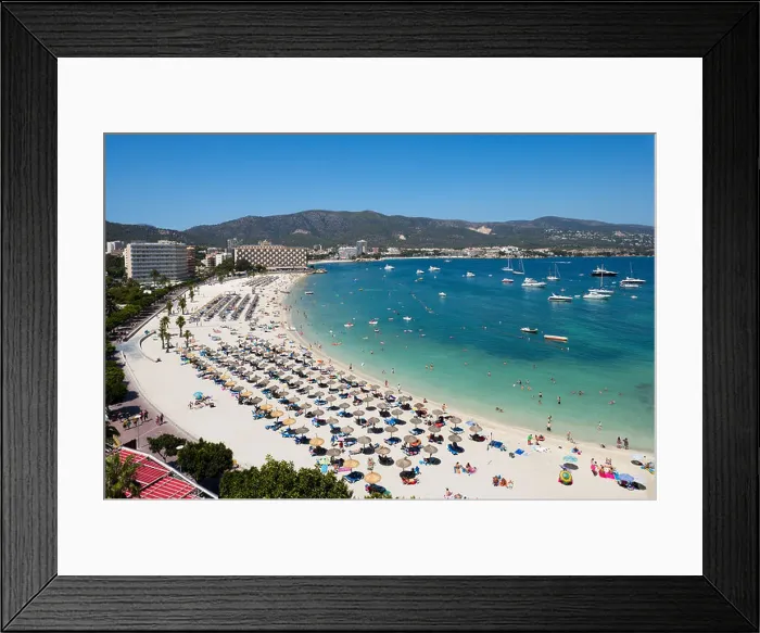 Framed Print : View over the main beach at Palmanova, Bay of Palma, South Coast, Mallorca, Balearic Islands, Spain Framed Print : View over the main beach at Palmanova, Bay of Palma, South Coast, Mallorca, Balearic Islands, Spain
