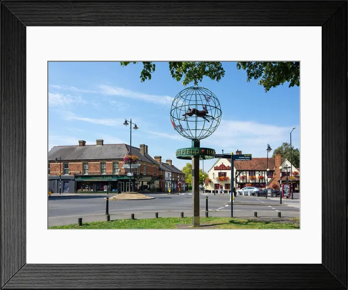 Framed Print : Village sign on The Green, Harefield, London Borough of Hillingdon, Greater London, England, United Kingdom