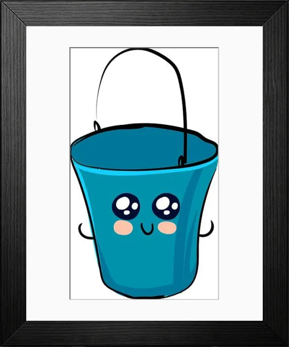 Framed Print : Cute blue bucket, illustration, vector on white background Framed Print : Cute blue bucket, illustration, vector on white background