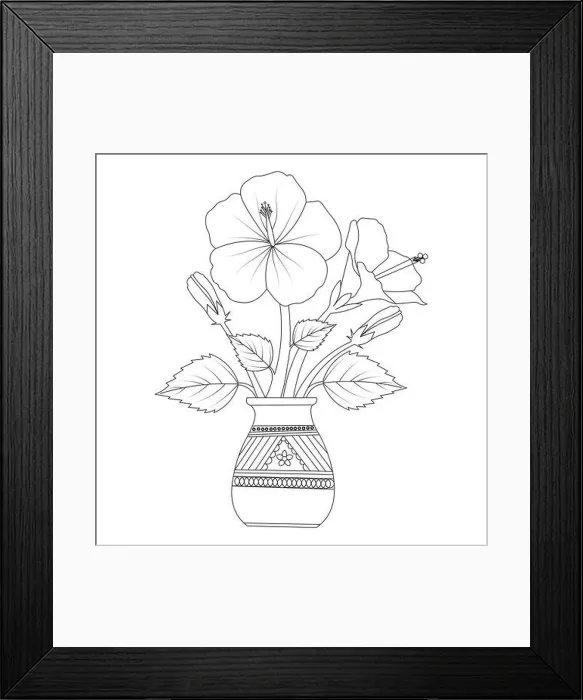 Framed Print : hibiscus flower coloring page illustration with line art stroke of black and white hand drawn Framed Print : hibiscus flower coloring page illustration with line art stroke of black and white hand drawn