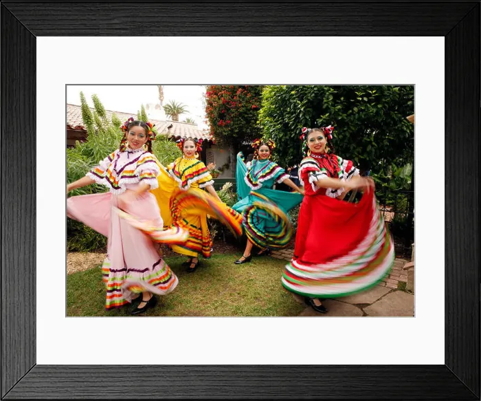 Framed Print : USA, California, San Diego, several members of Grupo Folklorico colorfully dance at the Fiesta de Reyes in Old Town Framed Print : USA, California, San Diego, several members of Grupo Folklorico colorfully dance at the Fiesta de Reyes in Old Town