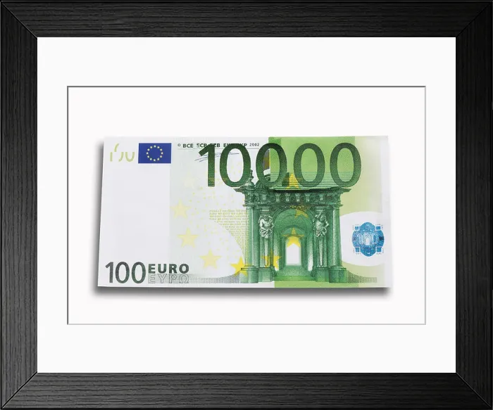 Framed Print : 10000 Euro note on white background, close-up