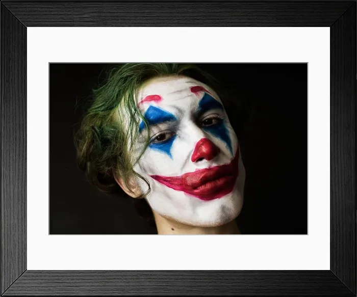 Framed Print : Portrait of a man with clown makeup and green hair Framed Print : Portrait of a man with clown makeup and green hair