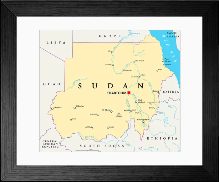 Framed Print : Sudan political map with capital Khartoum Framed Print : Sudan political map with capital Khartoum