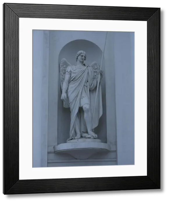 Framed Print : Statue of Archangel Michael with a spear striking a snake Framed Print : Statue of Archangel Michael with a spear striking a snake