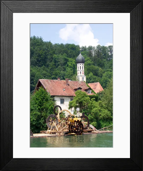 Framed Print : modern art raft in river Loisach Wolfratshausen Bavaria Framed Print : modern art raft in river Loisach Wolfratshausen Bavaria