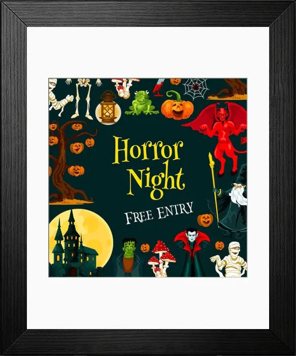 Framed Print : Halloween horror night party banner for autumn holiday celebration Framed Print : Halloween horror night party banner for autumn holiday celebration