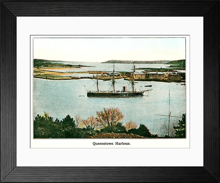 Framed Print : Queenstown Harbour 1910 coloured photograph of the seaport in Cork Harbour renamed Cobh in 1922 Framed Print : Queenstown Harbour 1910 coloured photograph of the seaport in Cork Harbour renamed Cobh in 1922
