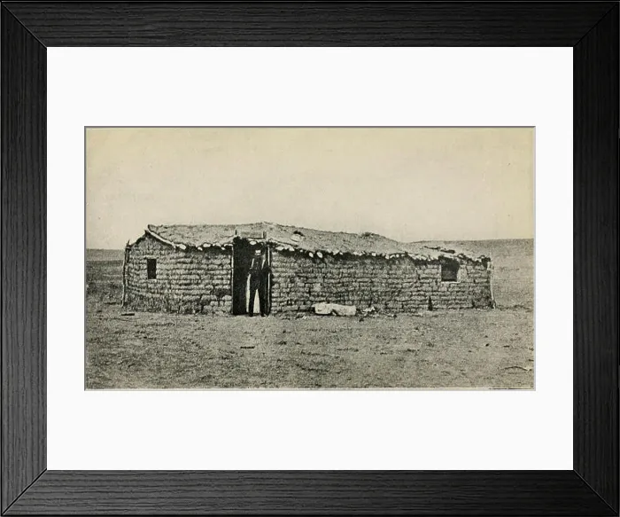 Framed Print : Photograph from 1913 depicting the first sod house built in Dodge City