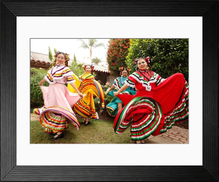 Framed Print : USA, California, San Diego, several members of Grupo Folklorico colorfully dance at the Fiesta de Reyes in Old Town Framed Print : USA, California, San Diego, several members of Grupo Folklorico colorfully dance at the Fiesta de Reyes in Old Town